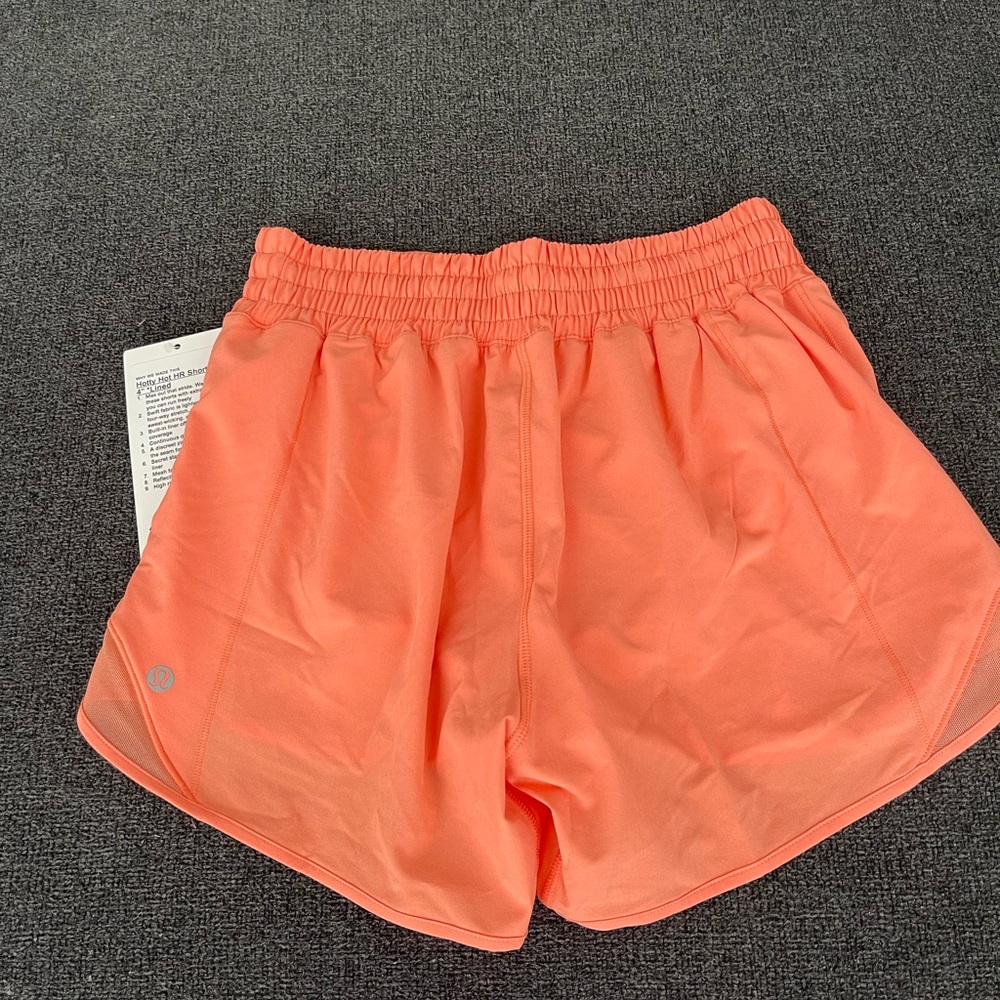 Lululemon, hotty hot HR shorts, 4 inch lined in Coral